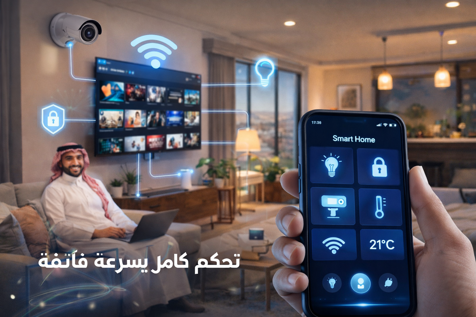 عائلة سعودية تستخدم الإنترنت في المنزل